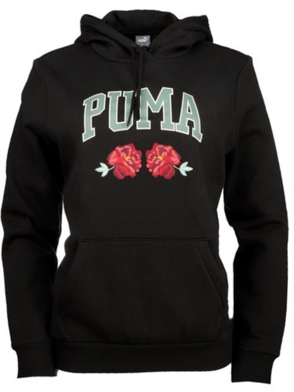 Black Puma Faux Embroidered Floral Women's Hoodie